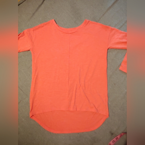 Old Navy Tops - Old Navy * Neon Pinkish Orange Shirt * 3/4 Sleeve Top * Asymmetrical Shirt